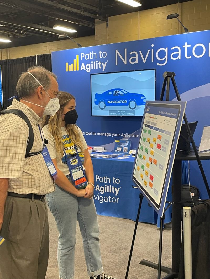 Path_to_Agility's tweet photo. We’re ready to talk how Navigator can help you better communicate progress of agility. Stop by our booth for a demo and a chance to win a free trial and seat to our Practitioner class. #Agile2022 #pathtoagility https://t.co/JUcMT91iG2