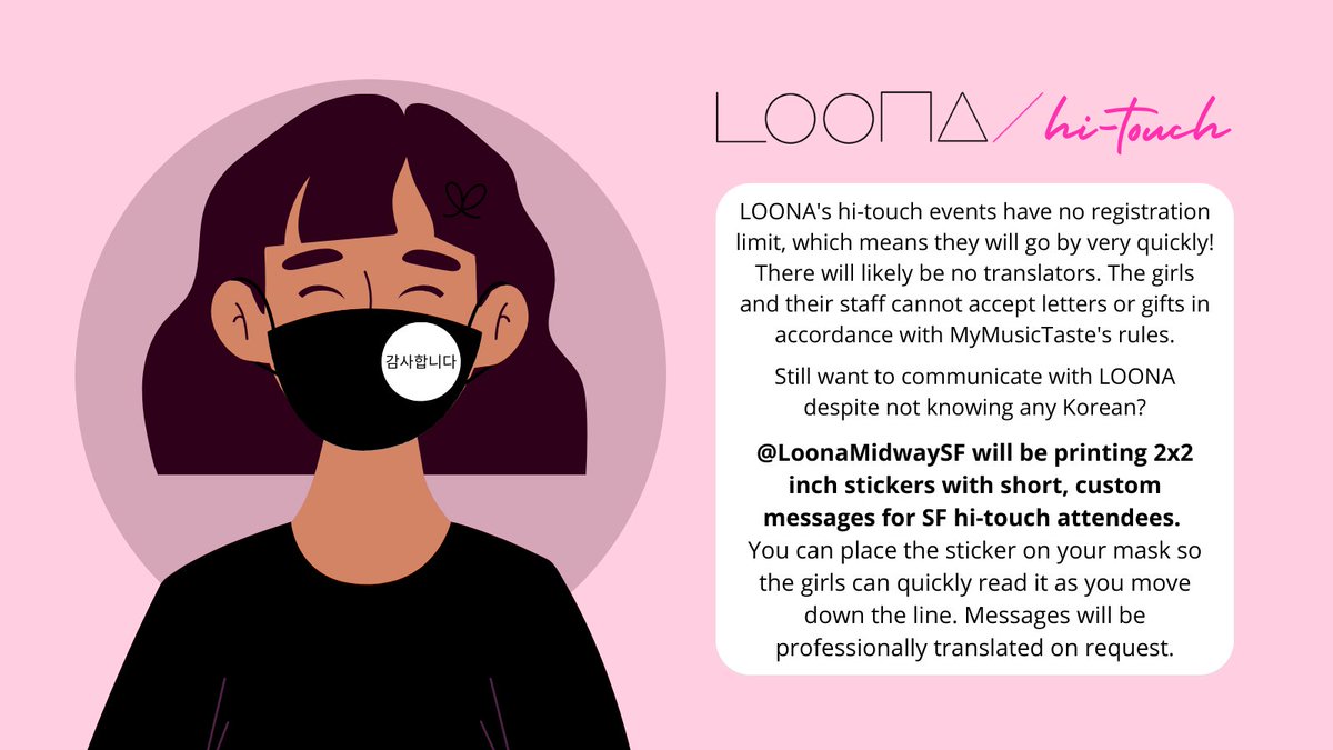 LoonaMidwaySF's tweet photo. Announcement for #LoonaSF Midway Meet & Greet attendees: We're printing 2x2 stickers with YOUR short message for LOONA. We'll even translate it into Korean for you! Please spread the word.
FAQ/Safety in thread below🧵
Link to form: https://t.co/uUF2X8GjNE https://t.co/umgRZRCTzq