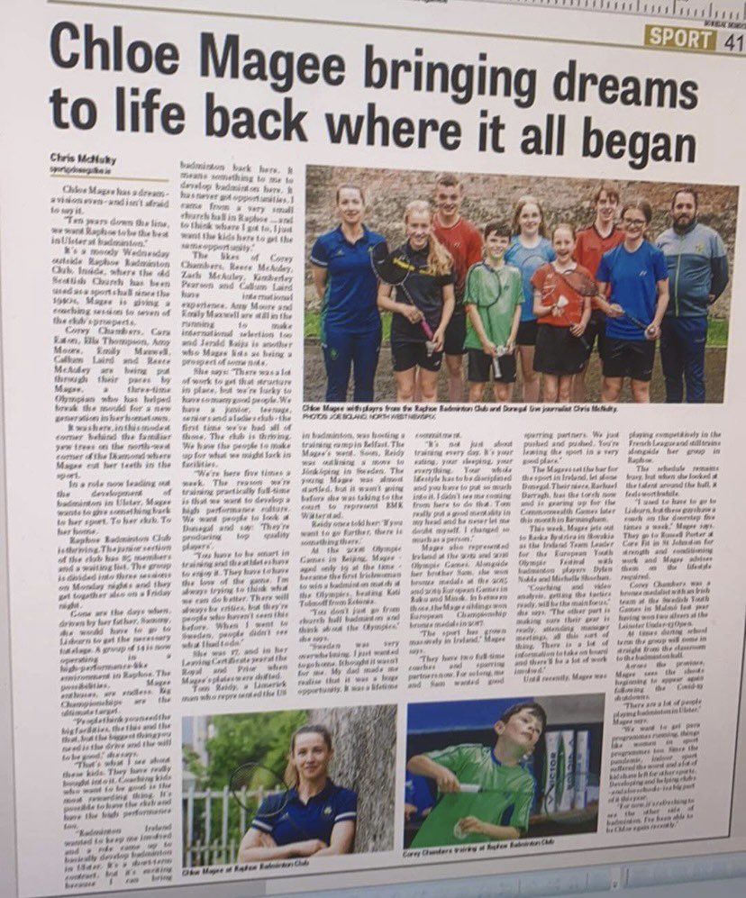 Chris McNulty (@chrismcnultydgl) on Twitter photo Spent morning in company of <a href="/chloenmagee/">Chloe Magee</a> at brilliant Raphoe Badminton Club
Superb, until-now-unnoticed work going on behind the yew trees in corner of the Diamond
85 kids, with a group of 14 in a high performance environment with Chloe
Tomorrowโs <a href="/dgldemocrat/">Donegal Democrat/DonegalLive</a>
๐ธ <a href="/NWNewspix/">North West Newspix</a> Spent morning in company of <a href="/chloenmagee/">Chloe Magee</a> at brilliant Raphoe Badminton Club
Superb, until-now-unnoticed work going on behind the yew trees in corner of the Diamond
85 kids, with a group of 14 in a high performance environment with Chloe
Tomorrowโs <a href="/dgldemocrat/">Donegal Democrat/DonegalLive</a>
๐ธ <a href="/NWNewspix/">North West Newspix</a>