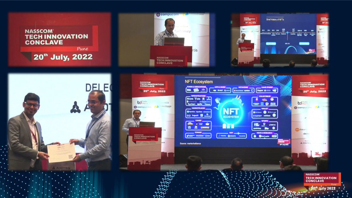 viralnt's tweet photo. Thrilled to announce that we got privilege to be the inaugural speaker today @nasscom #NTIC2022 platform #Hyatt @pune to share thoughts around #NFT ecosystem along with @Avhad_Ravi unleashing the insights on forces those are shaping the future of the #Metaverse #infydiaries https://t.co/DM8SUyfQ8P