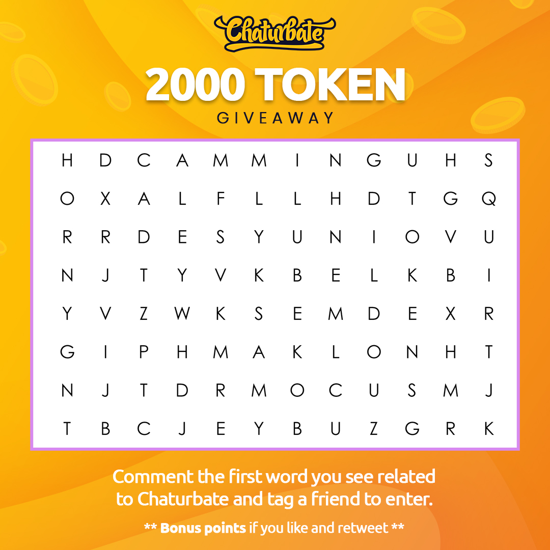 Comment below with the first word you see related to Chaturbate and tag a friend to enter Chaturbate's Word Search Puzzle Contest! You will receive a second entry if you like and retweet the original post. 🧡 

Official rules: chaturbate.com/contest-rules/