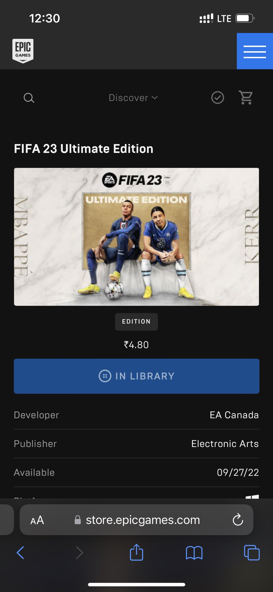 Niom on X: Yooo!! Thanks @EpicGames ! ❤️ Bought fifa 23