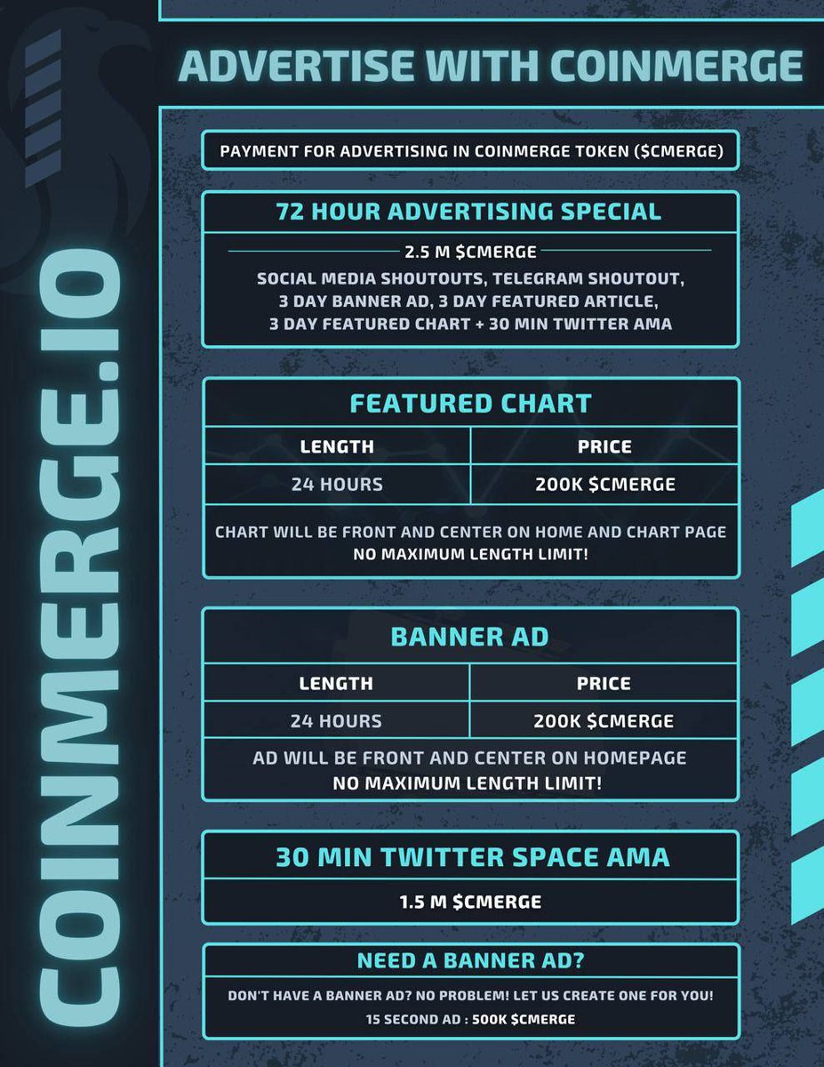 Crypto_Flu's tweet image. #coinmerge #cmerge #cryptocurrency #advertising #etherium #binance #eth #bnb #moonshot #altcoins #altcoinseason #marketing #socialmedia #appstore 
Secure your cmerge bag to use for future advertising on the platform!  When the price goes up, so does the cost of advertising!