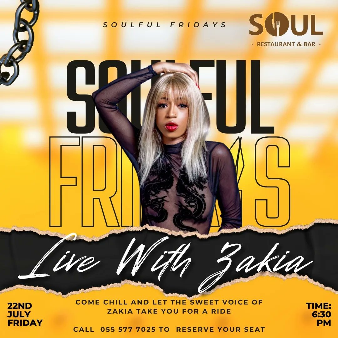 Friday 22nd July, just me and the guitar <a href="/bskute/">Kute</a> singing my heart out at Soul Restaurant, East Legon. I would really love to see you.
Come let's catch a vibe 🌊 

#Zakiakunge #singer #performer