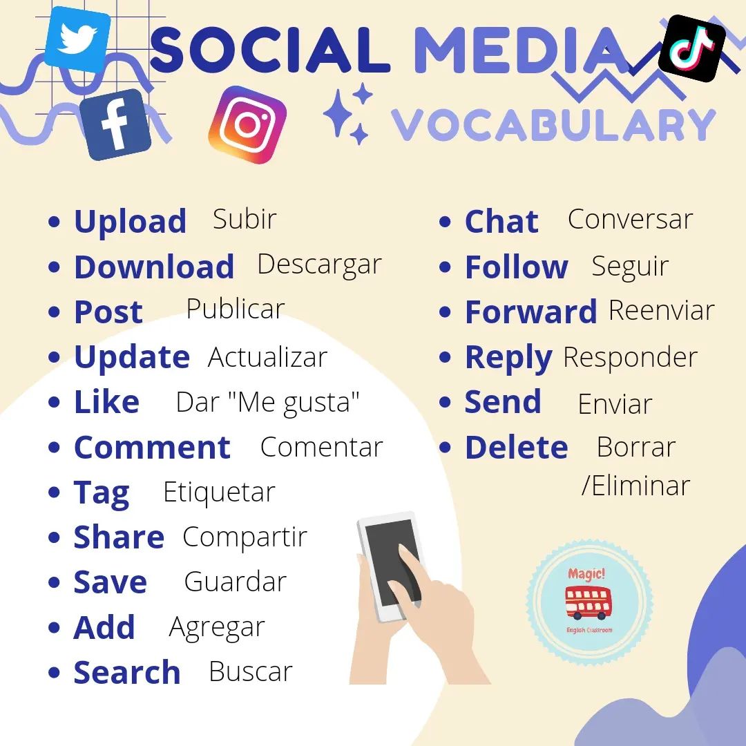 Here are some verbs related to social media. 👨🏻‍💻🖥️ Do you use any of these? 💻📳 What social networks do you use? 🤳🏻💬
Comment below! 🙂👇🏻👇🏻👇🏻
.
#socialmedia #english #ingles #aprendeingles #learnenglish #technology #clasesdeingles