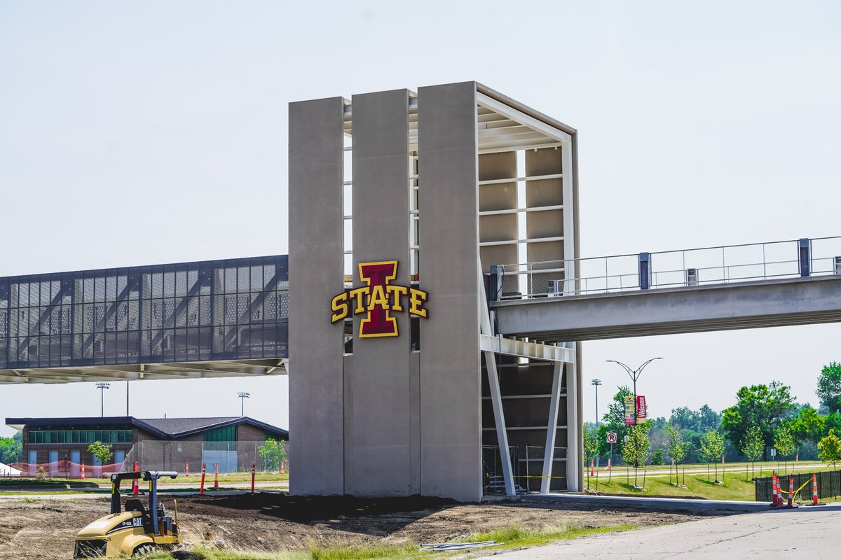 CycloneATH's tweet photo. Check out the I-State logo &amp; Iowa State University on the new pedestrian bridge to Jack Trice Stadium. 😍🌪 💯
#cyclonenation #iowastate #cyclones https://t.co/jf0thS3e0K
