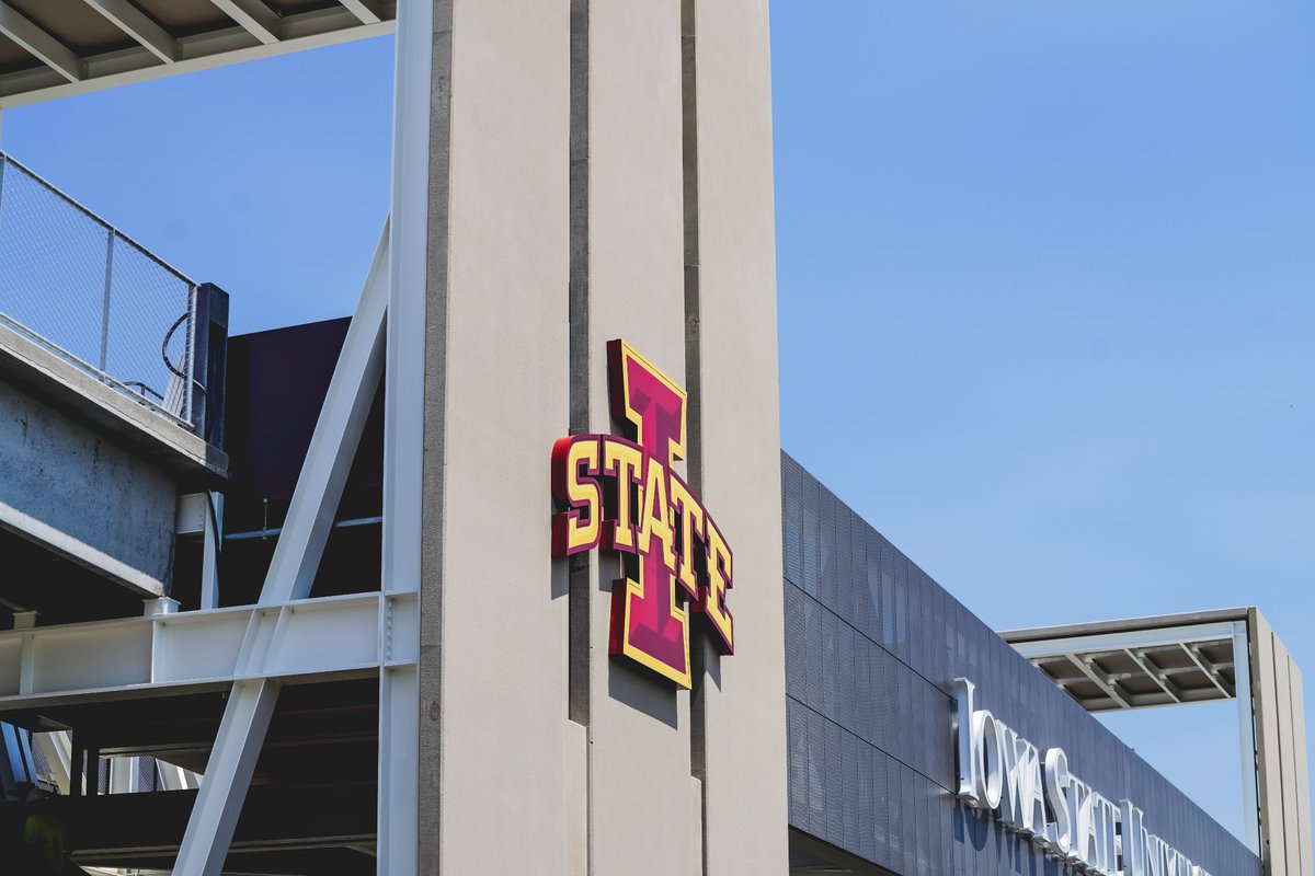 CycloneATH's tweet photo. Check out the I-State logo &amp; Iowa State University on the new pedestrian bridge to Jack Trice Stadium. 😍🌪 💯
#cyclonenation #iowastate #cyclones https://t.co/jf0thS3e0K
