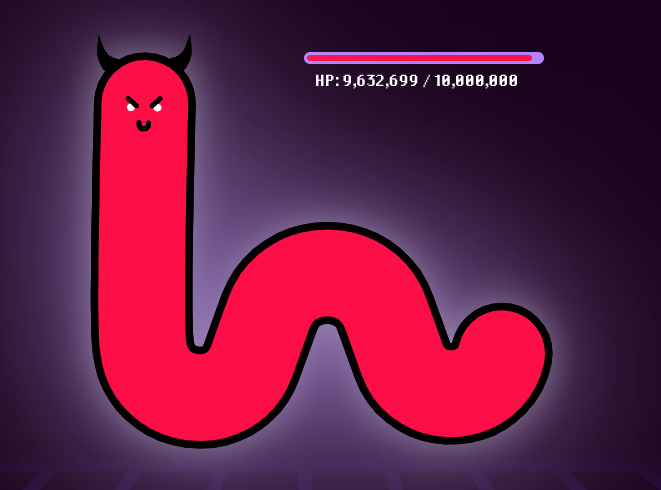 TheWormNFT's tweet photo. The Wriggler is at 9.6M HP! Visit https://t.co/u5oMTKU31d and press the "yoink" button (then pay gas) to grab The Wriggler NFT into your wallet and decrease The Wriggler's health bar! When it reaches 0 The Worm will be freed to continue it's journey PRAISE BE! 🙏 https://t.co/4bY33yhJjj