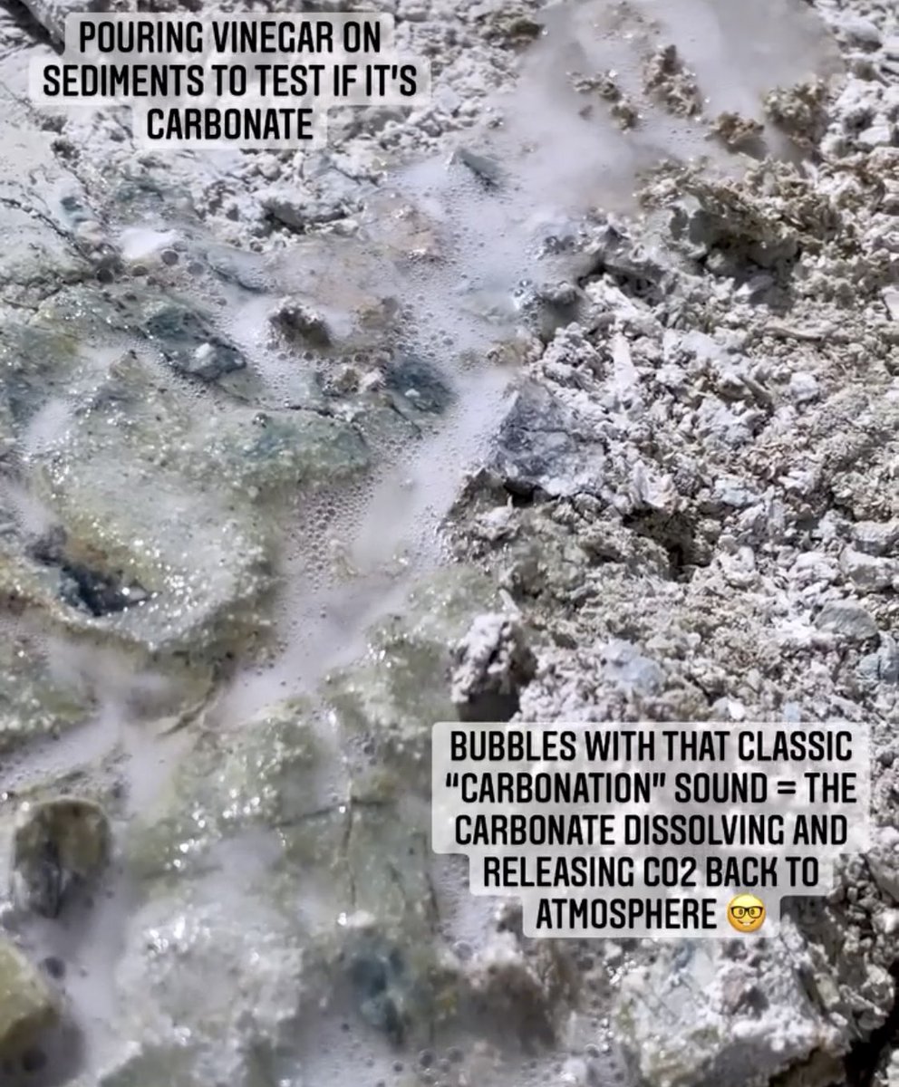 #EnhancedWeathering is hard to visualize. I heard it mentioned in #CarbonNegativeShot, so I’m sharing pics to help visualize. White stuff are carbonates (MgCO3) being formed from #CO2 reacting with waste rock in a mine. “Enhancing” = scaling, hastening, and auditing this #CDR.