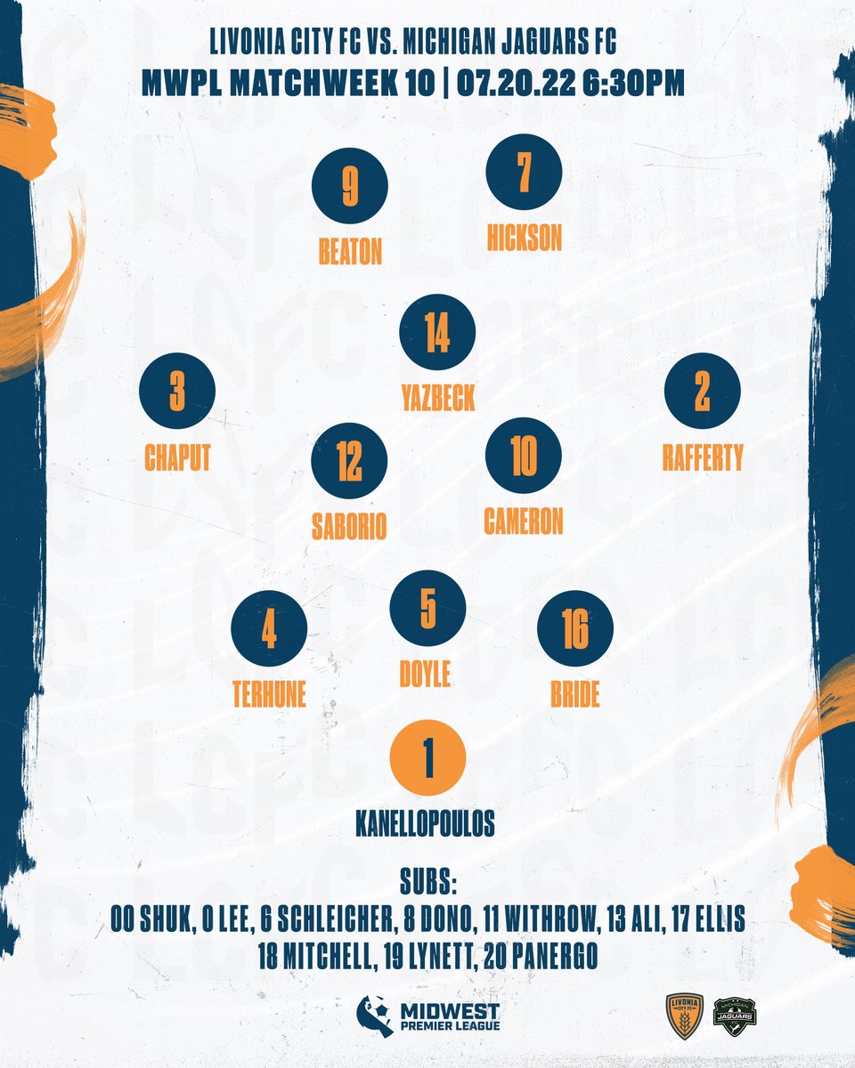 Livonia City F.C. (@livoniacityfc) on Twitter photo ๐ฐ๐ฟ๐๐๐ ๐น๐๐๐: Here's how we'll lineup for tonight's <a href="/midwestpl/">Midwest Premier League</a> season finale
#LCFCvsJags | #UpTheWheats๐พ ๐ฐ๐ฟ๐๐๐ ๐น๐๐๐: Here's how we'll lineup for tonight's <a href="/midwestpl/">Midwest Premier League</a> season finale
#LCFCvsJags | #UpTheWheats๐พ