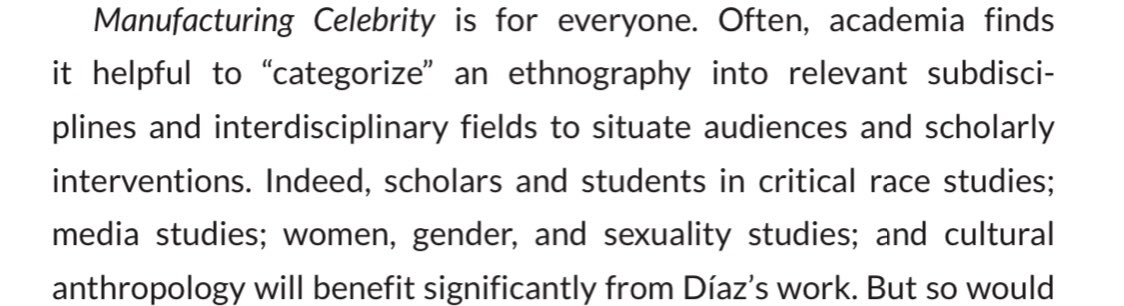 DiazCollective's tweet photo. @AmericanAnthro reviews Díaz Collective founder @vanessajdiaz book Manufacturing Celebrity. The review highlights its accessibility and relevance as an ethnography. 

Read highlights reviewing Diaz’s analysis of the media industrial complex below: 

#anthropology #wocbrilliance https://t.co/E0xPQD5PUm