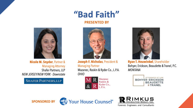 DecisiveDefense's tweet image. MRR's President &amp;amp; Managing Partner Joseph F. Nicholas, Jr. will be speaking at the Your House Counsel® "Bad Faith" webinar this Thursday at 1:00 PM EDT. Space is limited, so register today! tinyurl.com/yvbhy4dj