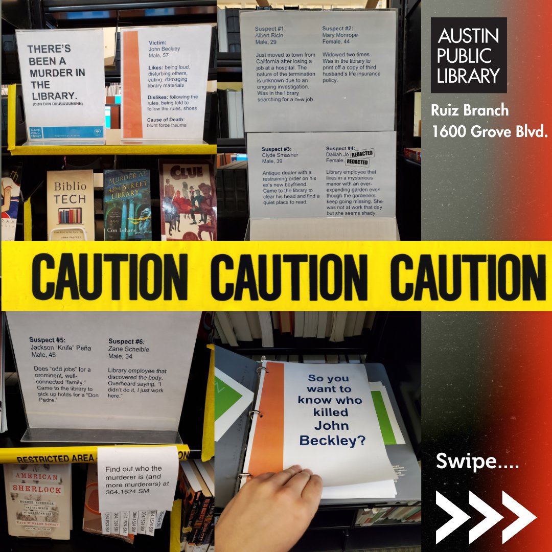 AustinPublicLib's tweet photo. Can you crack the case?
#TrueCrime #BookClub #ArmchairDetectives #IloveMyLibrary #AustinPublicLibrary (3/4) https://t.co/EItCrSY74h