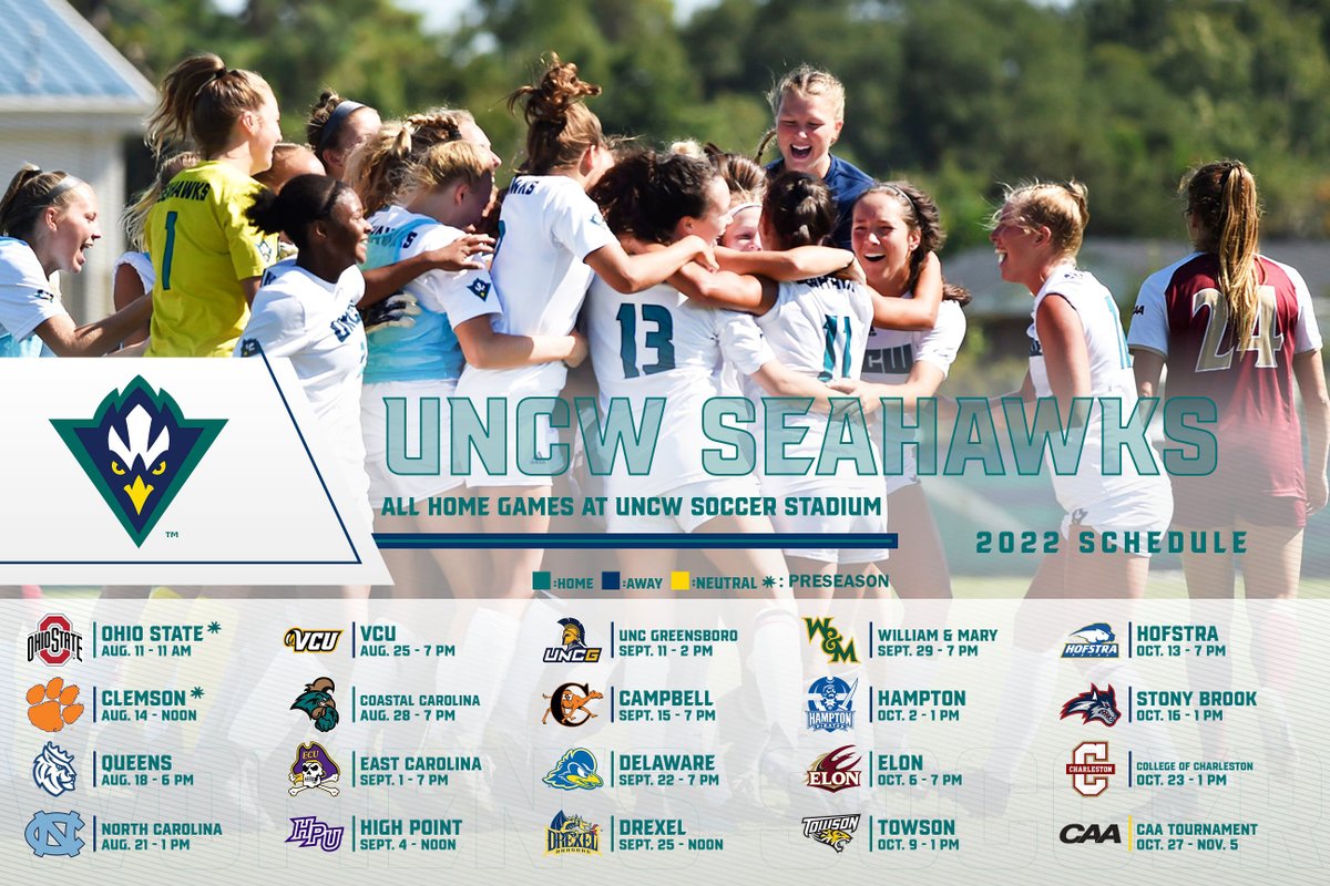 ⚠SCHEDULE DROP⚠

Behold our 2022 ⚽ slate with dates and times!

🔗 | bit.ly/3IVgeW5
📅 | bit.ly/3OmysRE

#HawkYeah #UNCW