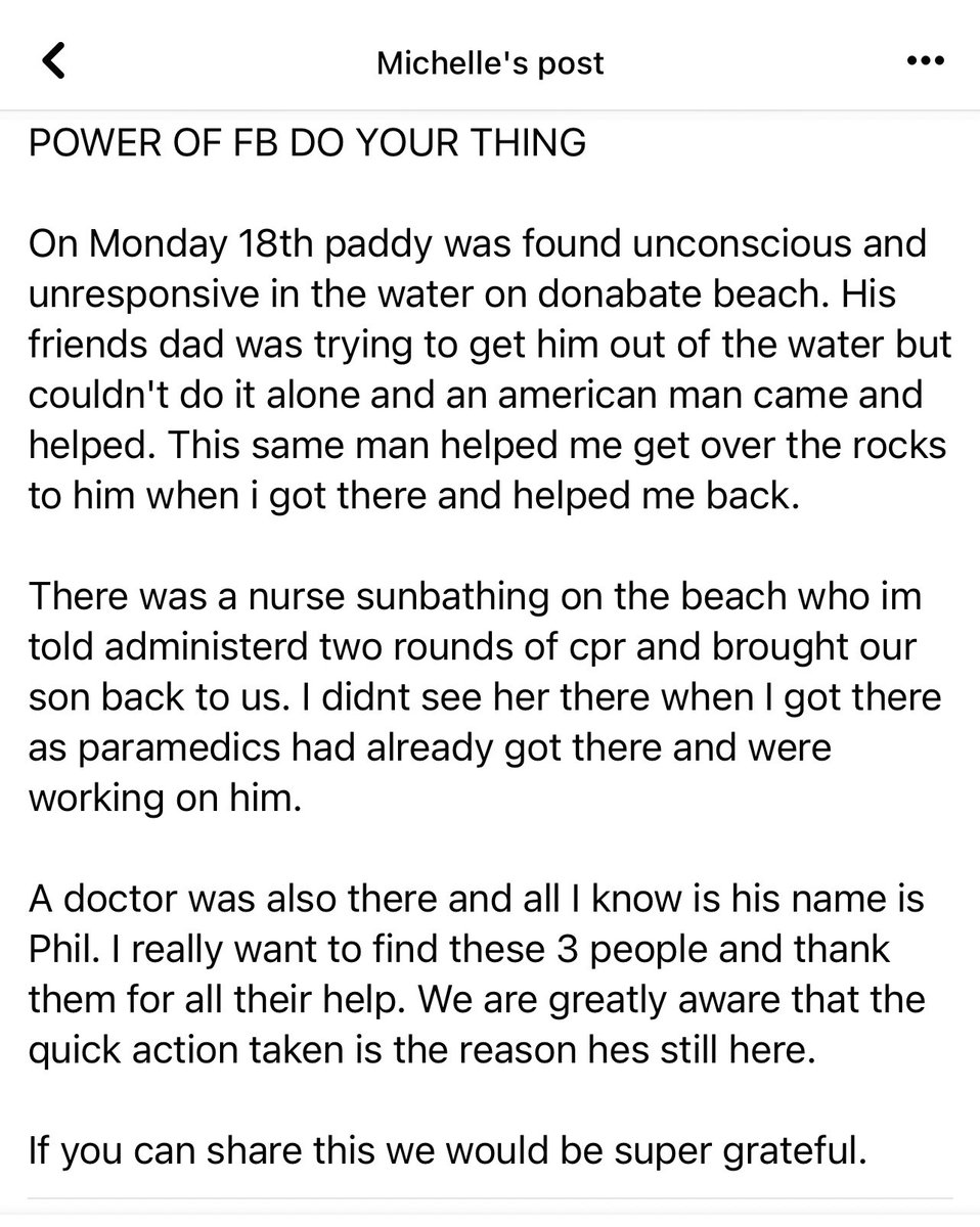 Meg_Kearneyx's tweet photo. RT! 
If anyone saw this incident on Donabate beach or know the people mentioned below please get in contact so I can let my boyfriends aunty know. We’re so grateful for their hard work that day &amp; to have little Paddy here with us today thanks to them❤️#donabate #donabatebeach https://t.co/S9nn0wgAta