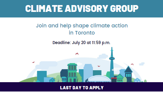 LiveGreenTO's tweet photo. It's the last day to apply for the #CityofTO Climate Advisory Group! Share your ideas, knowledge and lived experiences to help #Toronto reach #NetZeroBy2040. Learn more and apply: https://t.co/RaqcVnj7sT #TransformTO https://t.co/fGgO7y4WU6