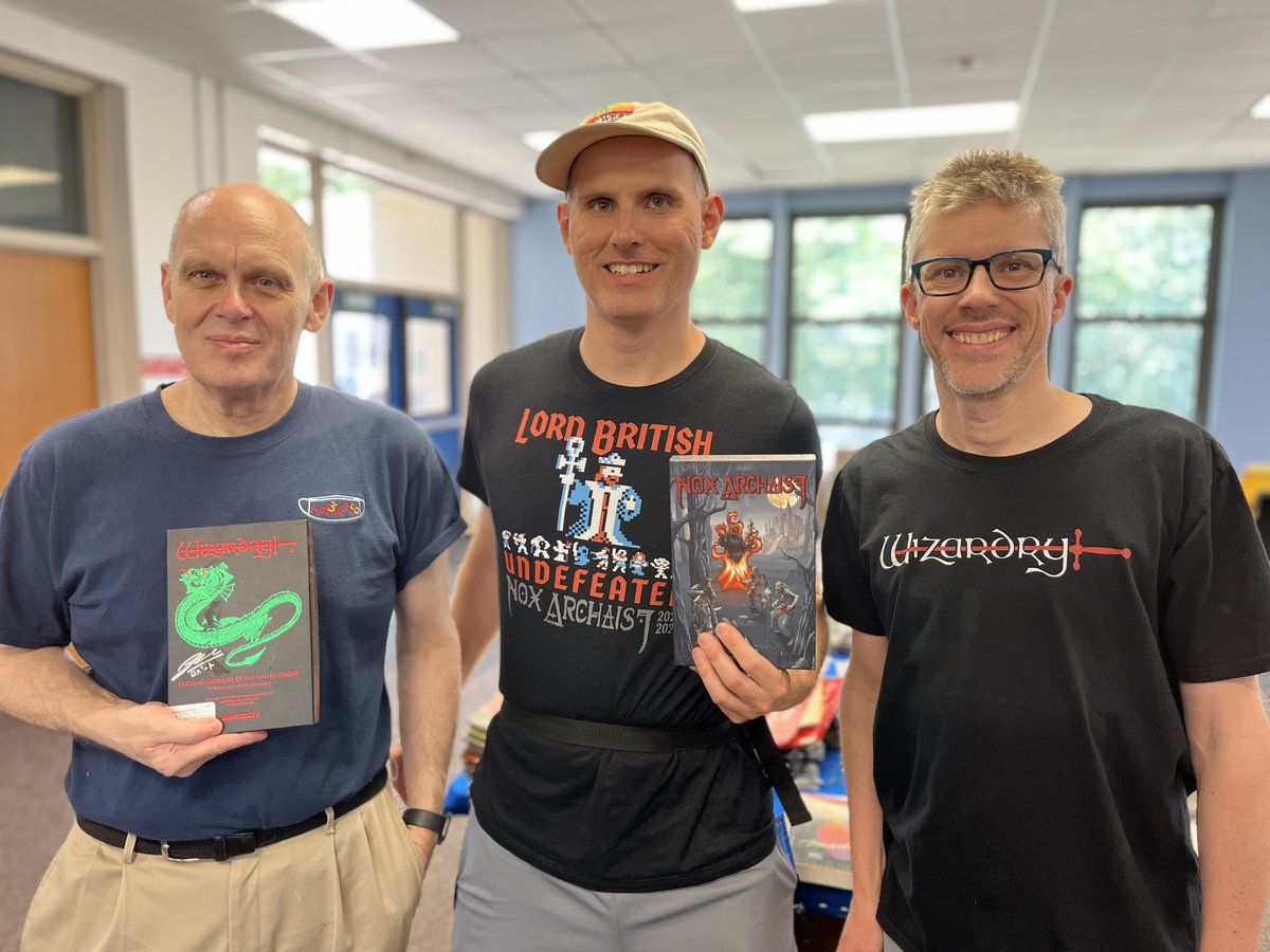 6502Workshop's tweet image. Wizardry co-creator Robert Woodhead, and Nox Archaist devs @MarkLemmert &amp;amp; Chris Torrence at #KansasFest 2022.