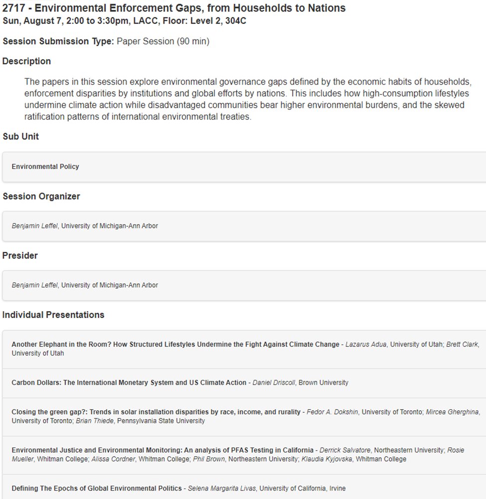 Prof. Ben Leffel, Ph.D. (@benjaminjleffel) on Twitter photo Excited to organize the Environmental Policy Regular Session <a href="/ASAnews/">ASA Sociology</a> 2022! “Environmental Enforcement Gaps, from Households to Nations”: With <a href="/AduaLazarus/">Lazarus Adua</a> Brett Clark <a href="/danieldrisc/">Daniel Driscoll</a> <a href="/rosie_m_mueller/">Rosie Mueller</a> <a href="/KyjovskaKlaudia/">Klaudia Kyjovska</a> <a href="/mgherghina/">Marius Gherghina</a>, Fedor Doshkin & others! <a href="/EnviroSocASA/">ASA Environmental Sociology Section</a> (1/3) Excited to organize the Environmental Policy Regular Session <a href="/ASAnews/">ASA Sociology</a> 2022! “Environmental Enforcement Gaps, from Households to Nations”: With <a href="/AduaLazarus/">Lazarus Adua</a> Brett Clark <a href="/danieldrisc/">Daniel Driscoll</a> <a href="/rosie_m_mueller/">Rosie Mueller</a> <a href="/KyjovskaKlaudia/">Klaudia Kyjovska</a> <a href="/mgherghina/">Marius Gherghina</a>, Fedor Doshkin & others! <a href="/EnviroSocASA/">ASA Environmental Sociology Section</a> (1/3)
