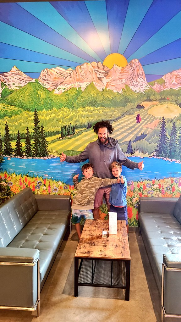 PinderReport's tweet photo. Stopped to see our boy @Luke_Elvy at @CanGOLF_Canmore on the way to the Columbia Valley. What a blast! 

Luke's hit on the golf channel happened to run while we were there. The man is incredibly passionate about Golf.

Grandma and the Twins approve. Food / Bev was top shelf. https://t.co/RSAfZ2EsWd