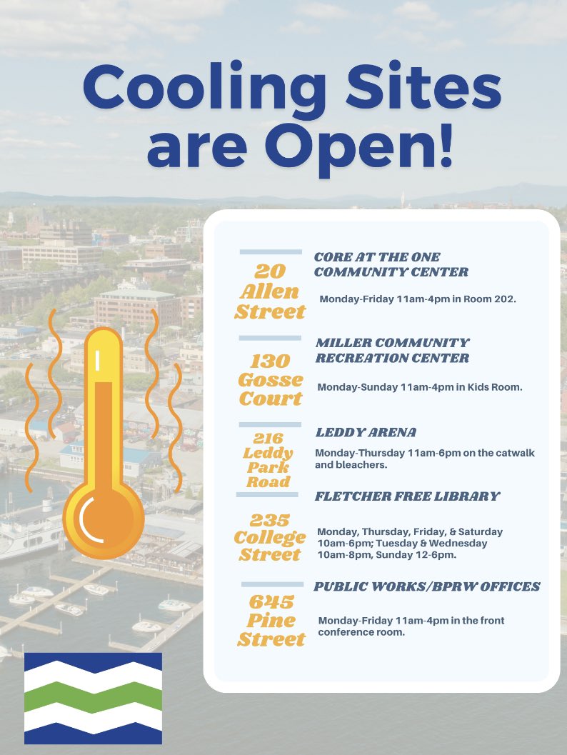 Cooling sites are open in Burlington.