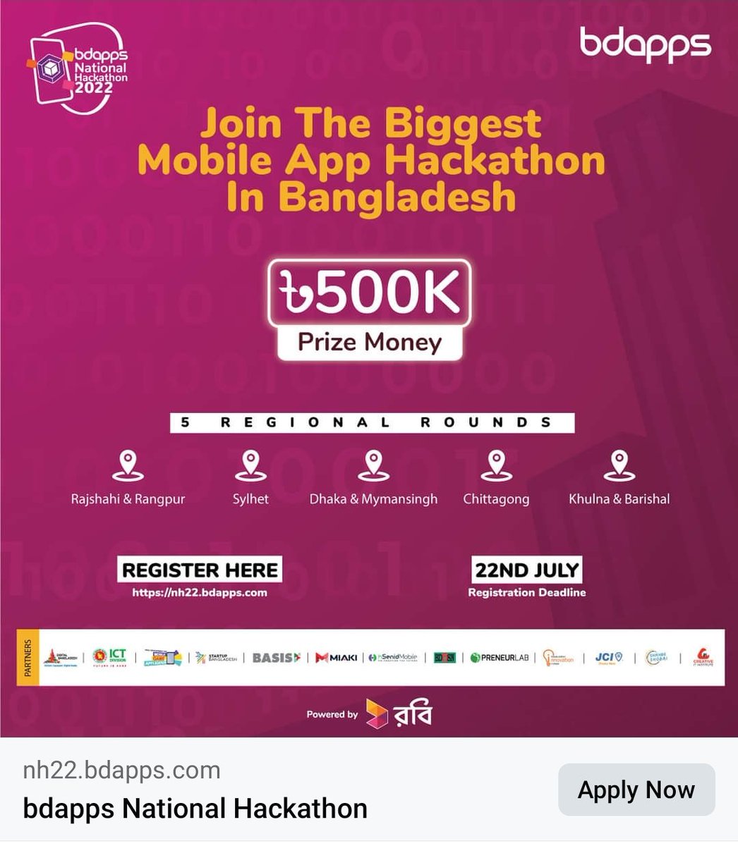 marufshahrier's tweet photo. Join The Biggest Hackathon Of 22
Catch Details :
https://t.co/q3I86tLnaU
#bdapps #hackathon #Bangladesh https://t.co/aRCKEIK61p