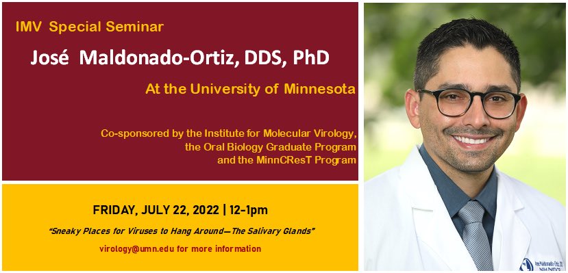Excited to have <a href="/jmaldonadoortiz/">José Maldonado-Ortiz, DDS, PhD</a> speak on Friday!! We welcome him back to campus!! #LoveVirology