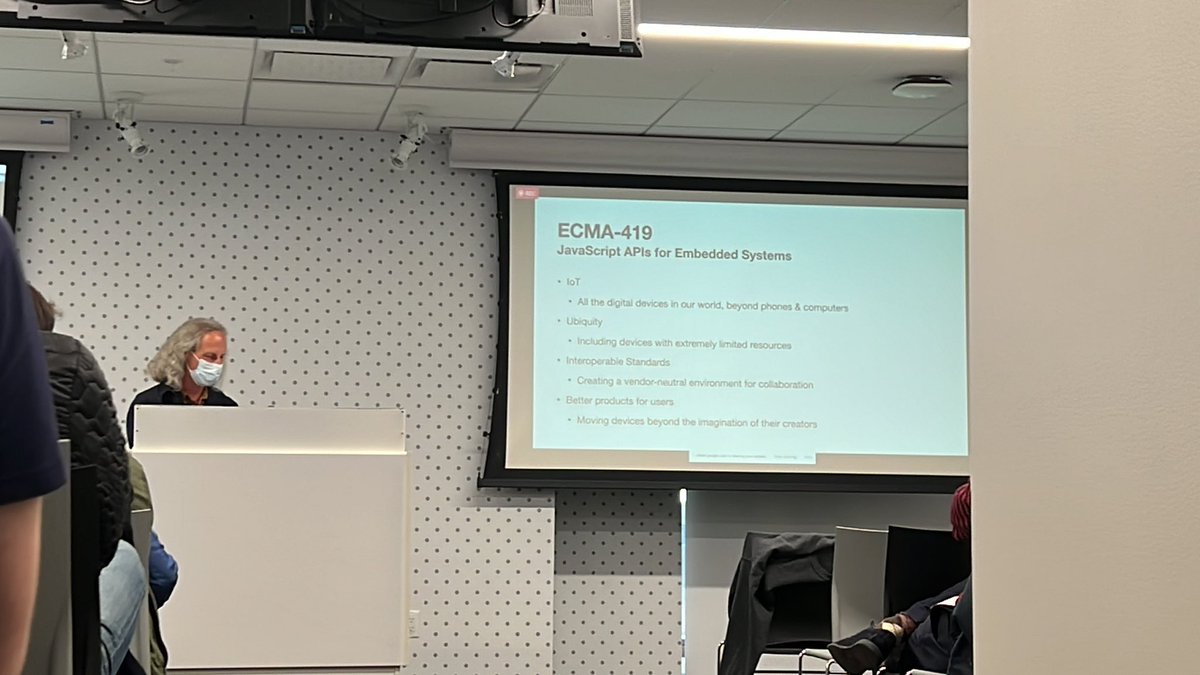drnugent's tweet image. “We want to bring all the goodness of JavaScript into all these other devices in our world — but to do that, we need interoperable standards.” -@phoddie on ECMA-419