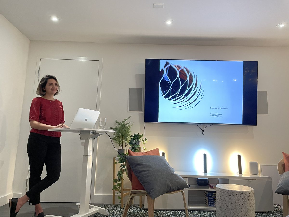 tamaramunzner's tweet photo. First in person Vancouver datavis meetup in eons, lovely to see 3D humans again. 
Super cool data physicalization from Foroozan Danesh of SFU, with kirigami inspired approach. Paper on this just accepted to #ieeevis! https://t.co/JtsjEoMz6i