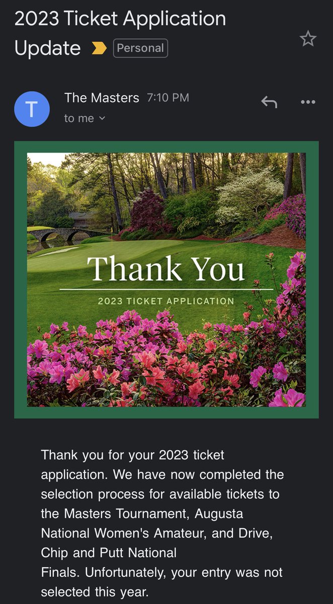 Another year, another failure. 😢
#OneDay ⁦<a href="/TheMasters/">The Masters</a>⁩