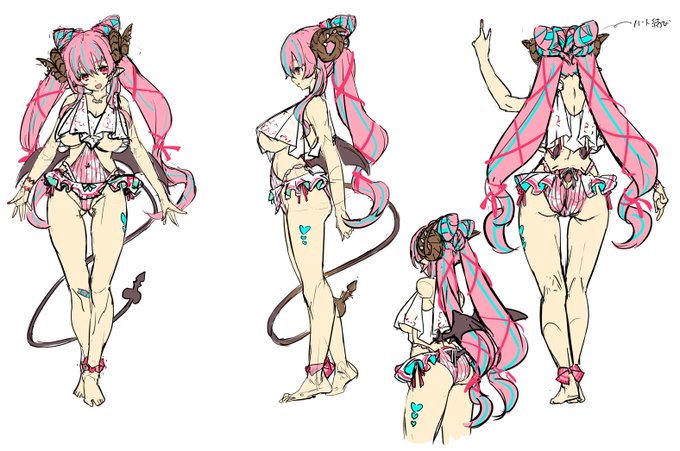 ラフ設定の段階からキャストオフ実装
シャツ?の下にまるで着けてない風に
羽あり前提の水着設計 