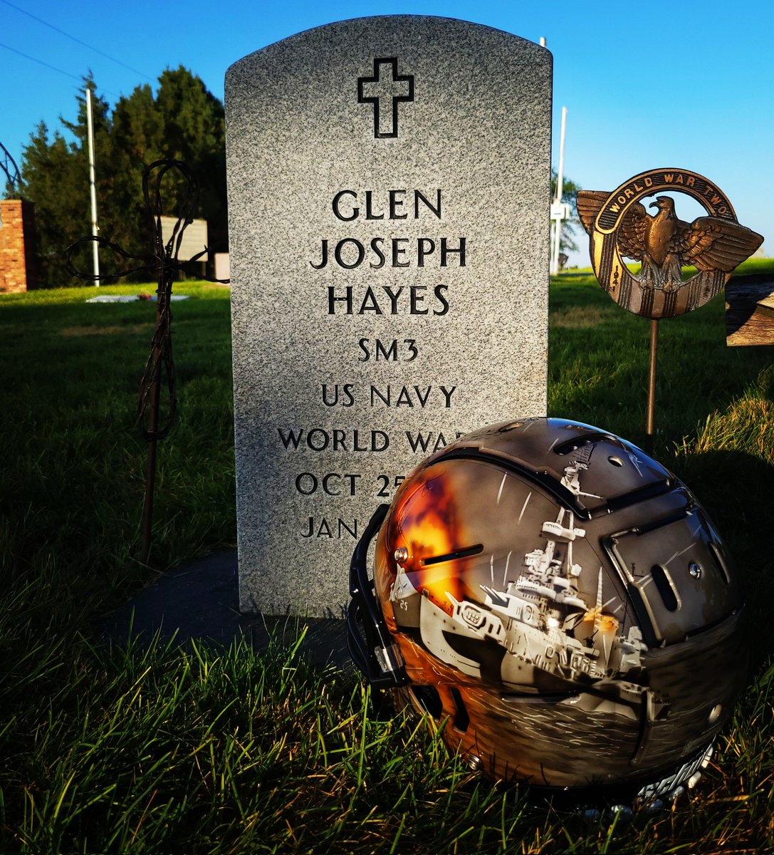 AVStudios's tweet image. I get asked sometimes what my favorite helmet is that I've painted... it's this one. My grandfather served in the Pacific in WWII on a ship that would of been around this ship.  I served in Kosovo and Iraq in the Army. With those connections to Veterans and WWII It's this one.