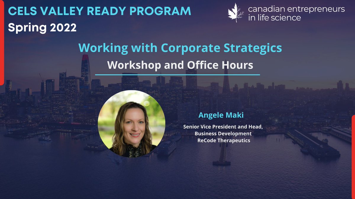 We have <a href="/angelemaki/">Angele Maki</a> joining us this Friday to share her valuable expertise on Corporate Strategics as a part of our #valleyready workshop. Dr. Maki is a business development executive with nearly twenty years of deal-making experience spanning small biotech and big pharma.