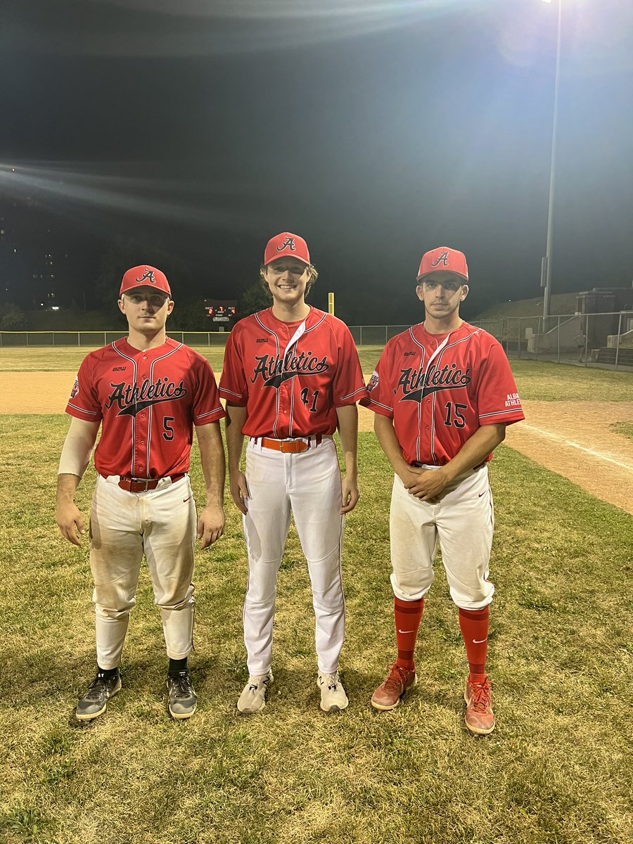 Albany Athletics (@albanyathletics) on Twitter photo Athletics win 4-2 over Haymakers. Win 14th straight reg season league title; earn #1 seed in playoffs. <a href="/nickhansen1628/">Nick Hansen</a> RBI single, 2-run double. <a href="/KyleLambert41/">Kyle Lambert</a> 5 IP, 3 hits, 7 K, 1 ER, win. <a href="/James_Rubino24/">James Rubino</a> 2 IP, 2 K, 0 H, save. A’s now 20-2 in <a href="/AlbanyTwilight/">Albany Twilight</a> & 27-3-2 overall. Athletics win 4-2 over Haymakers. Win 14th straight reg season league title; earn #1 seed in playoffs. <a href="/nickhansen1628/">Nick Hansen</a> RBI single, 2-run double. <a href="/KyleLambert41/">Kyle Lambert</a> 5 IP, 3 hits, 7 K, 1 ER, win. <a href="/James_Rubino24/">James Rubino</a> 2 IP, 2 K, 0 H, save. A’s now 20-2 in <a href="/AlbanyTwilight/">Albany Twilight</a> & 27-3-2 overall.