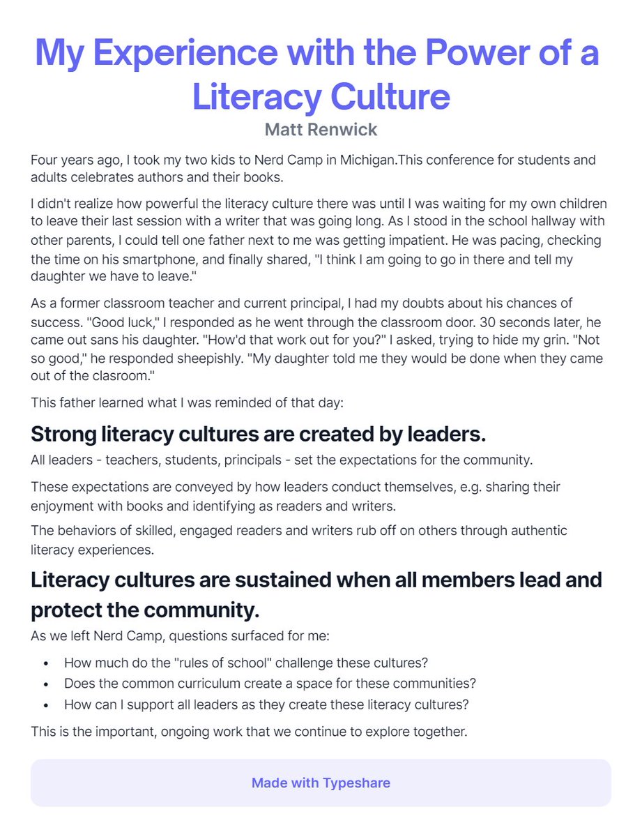ReadByExample's tweet image. My reflection from #NerdCampMI about the power of literacy cultures.