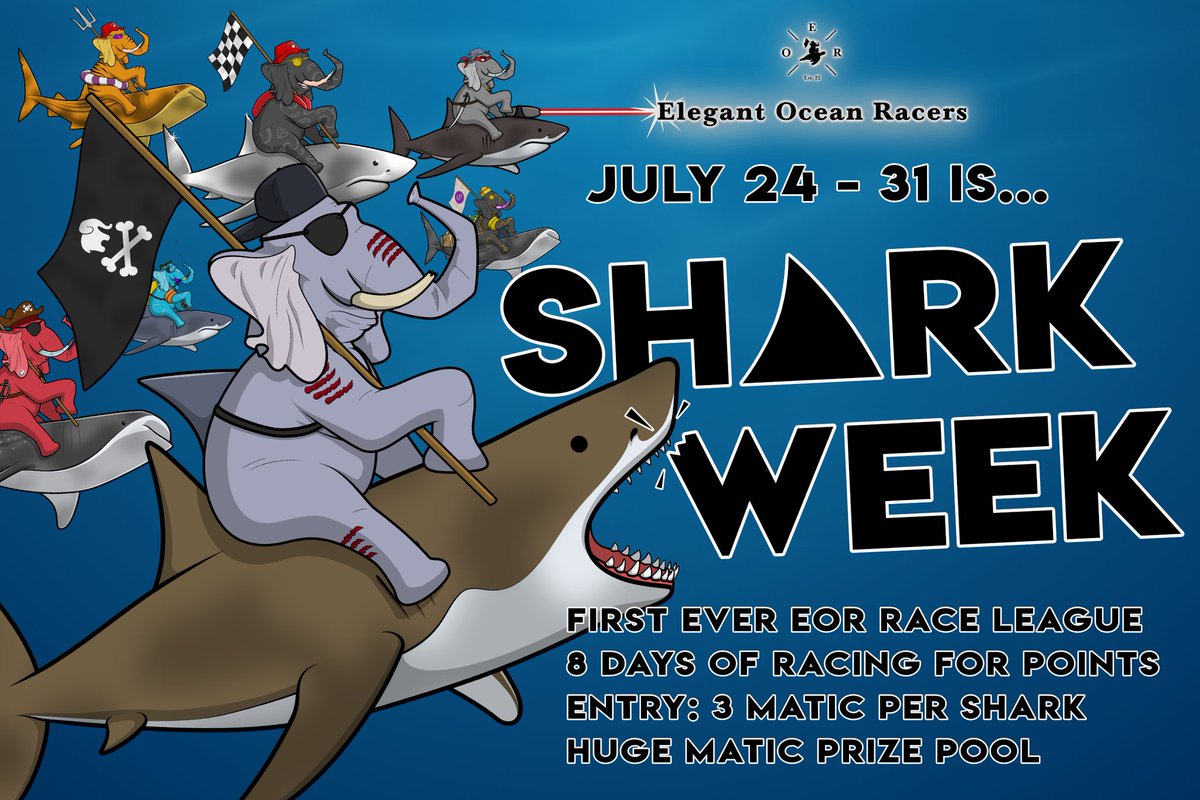 🔥 Shark week entry starts tomorrow!!

🏆 Thanks to our amazing sponsors, the prize pool could now reach 2 - 3000 MATIC! 🤯

AND winner takes 45% 💰

🦈 All you need is a shark or whaleshark to enter.

Hop in our discord for all the info 👍