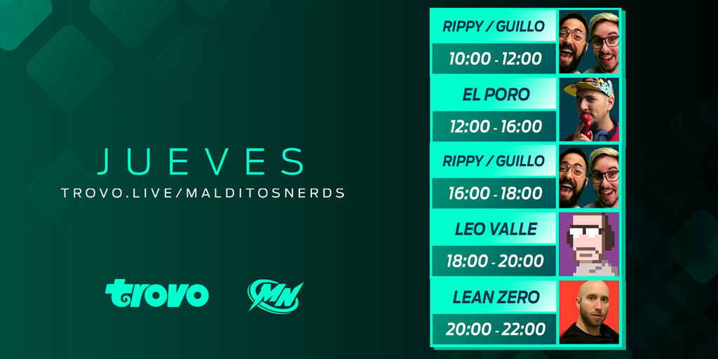 MalditosNerdsVX's tweet image. 🚨EL DÍA EN MALDITOS NERDS🚨

🟢Buenasss Nerdsss, dale que ya es jueves y tenemos un día épico arrancando con las mañanas #Chill de @RippyRizza y #Nerdcraft ⛏️para a la noche cerrar con @_LeanZero y #LoL 🔥

🎮TODO ACÁ EN TROVO🎮:
👉trovo.live/MalditosNerds👈