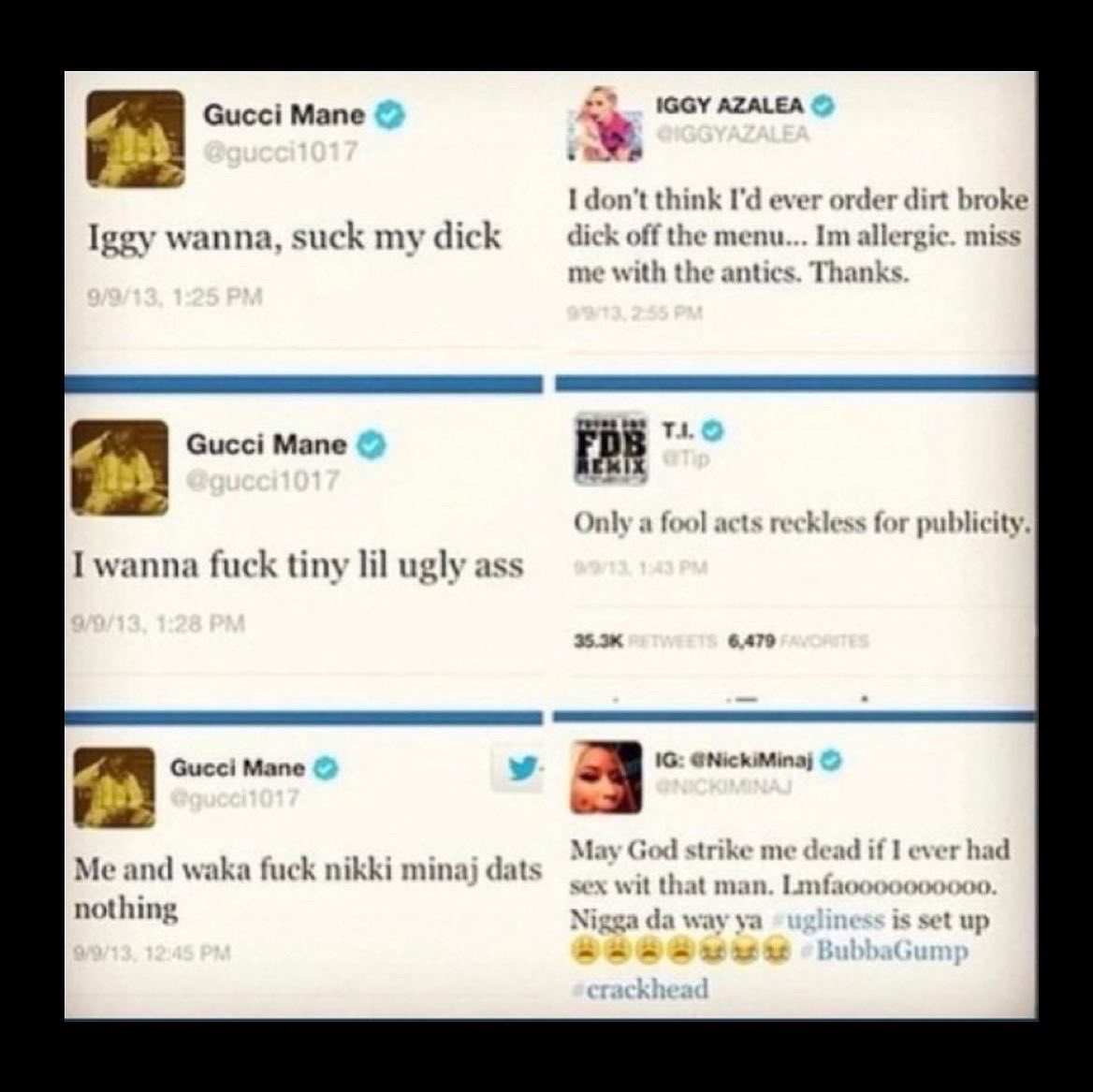 Some of Gucci Mane’s craziest tweets in 2013 👺 #guccimane #1017bricksquad #bricksquad #djakademiks #domislivenews #pigeonsandplanes #complexmagazine #liljupiterr #aplasticplant #yungwatergun #hiddenny #rollingloud #xxlmagazine