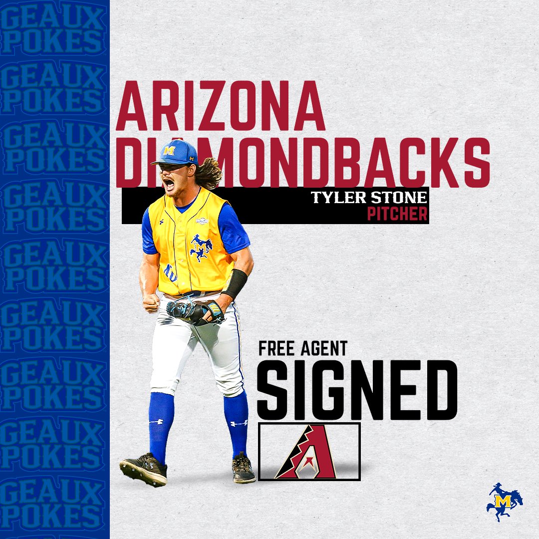 McNeeseBaseball's tweet photo. Congratulations to @tylerjstone20 on signing with the @Dbacks.

#GeauxPokes | #PokesInThePros | #DBacks https://t.co/Xb8oOOPXYW