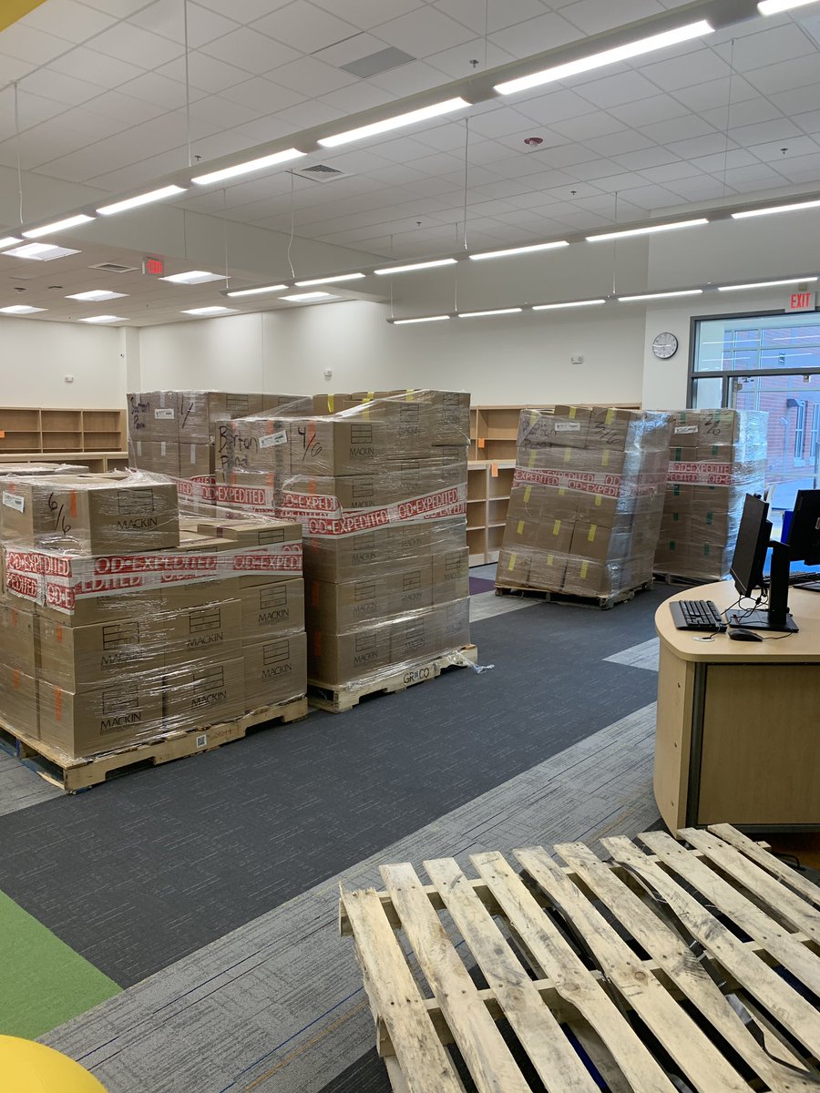 librarianmarli's tweet photo. I spent the day helping unpack the @BartonPondES library! It’s not totally ready for our bullfrogs yet, but I CAN’T WAIT for them to see all of these amazing books! (There’s more to come after some painting happens.) #BullfrogsRead #BullfrogsLEAP https://t.co/oK88BnazQH