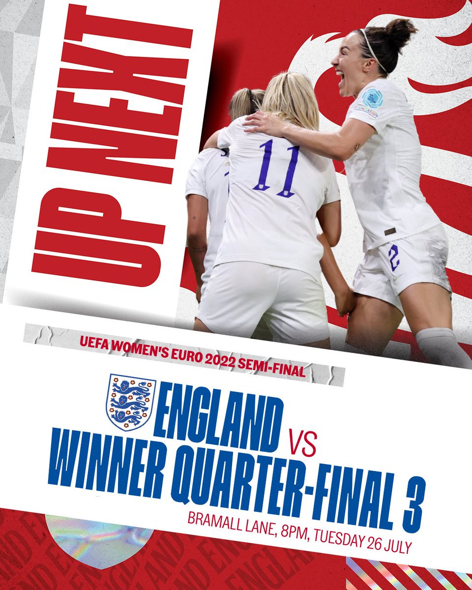 Our <a href="/Lionesses/">Lionesses</a> will take on Sweden or Belgium in their #WEURO2022 semi-final next Tuesday! 👊