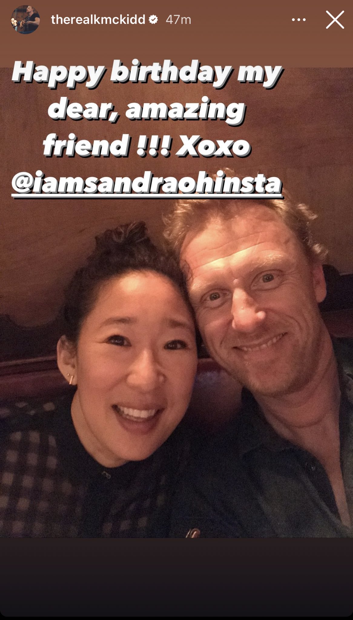 So cute! Kevin McKidd wished Sandra Oh happy birthday on Insta! 