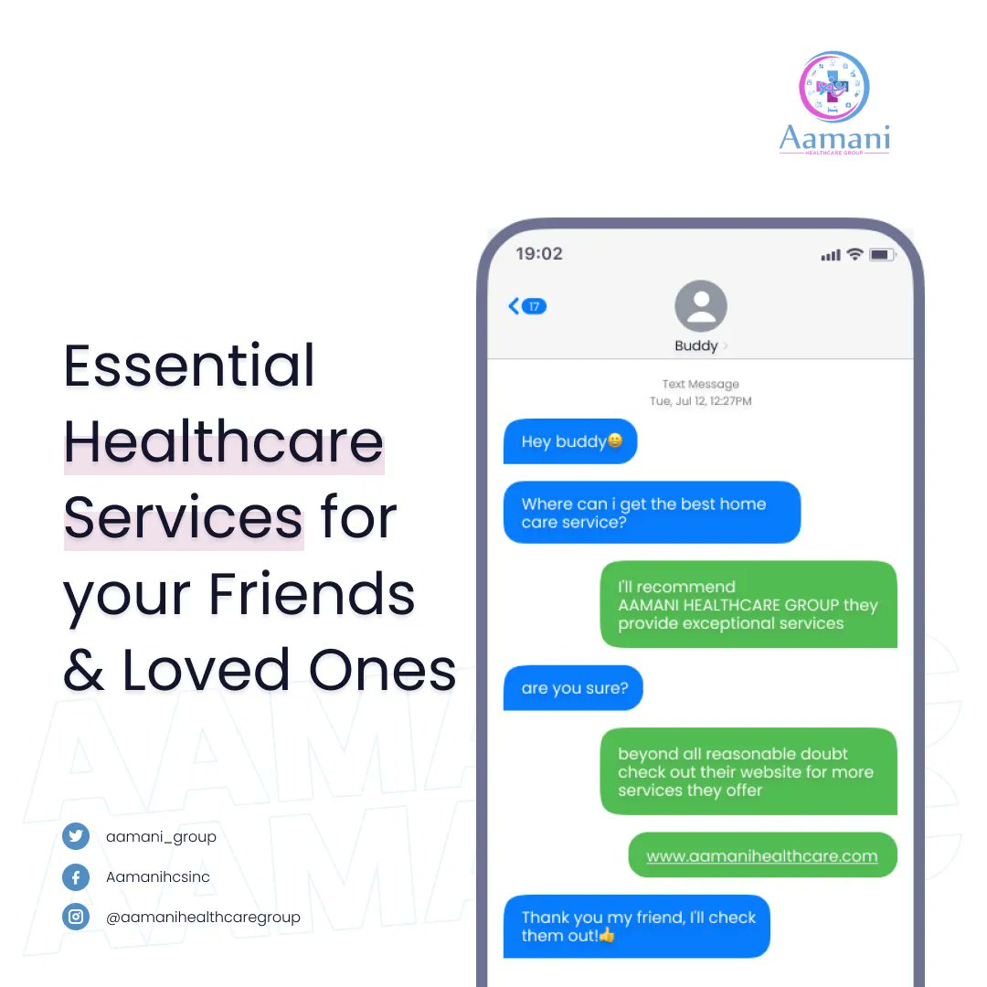 aamani_group's tweet photo. Aamani Healthcare group provides the #best home-based health care services. We are gradually becoming the number #No1 home-based health care service, provider.
#leader #Healthcare #ServiceNotice #Homeservice #medicalservices https://t.co/UZ5y9NGXGb