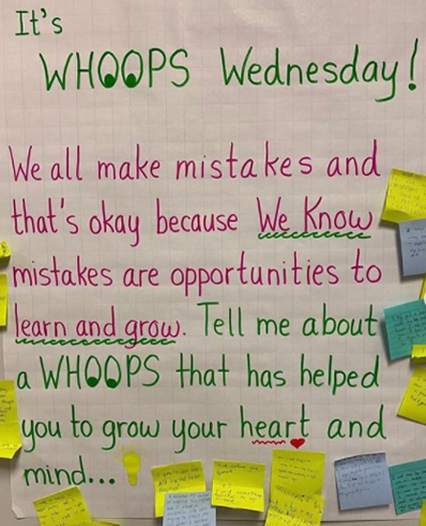 teacher2teacher's tweet photo. "Tell me about a WH👀PS that has helped you grow your heart and mind." 

Here's how educator @SELebrateYOU encourages ALL learners to celebrate their mistakes – and see them as a critical part of growth: 

#TeacherTwitter #edchat #StuVoice https://t.co/TdiLnKRKjt
