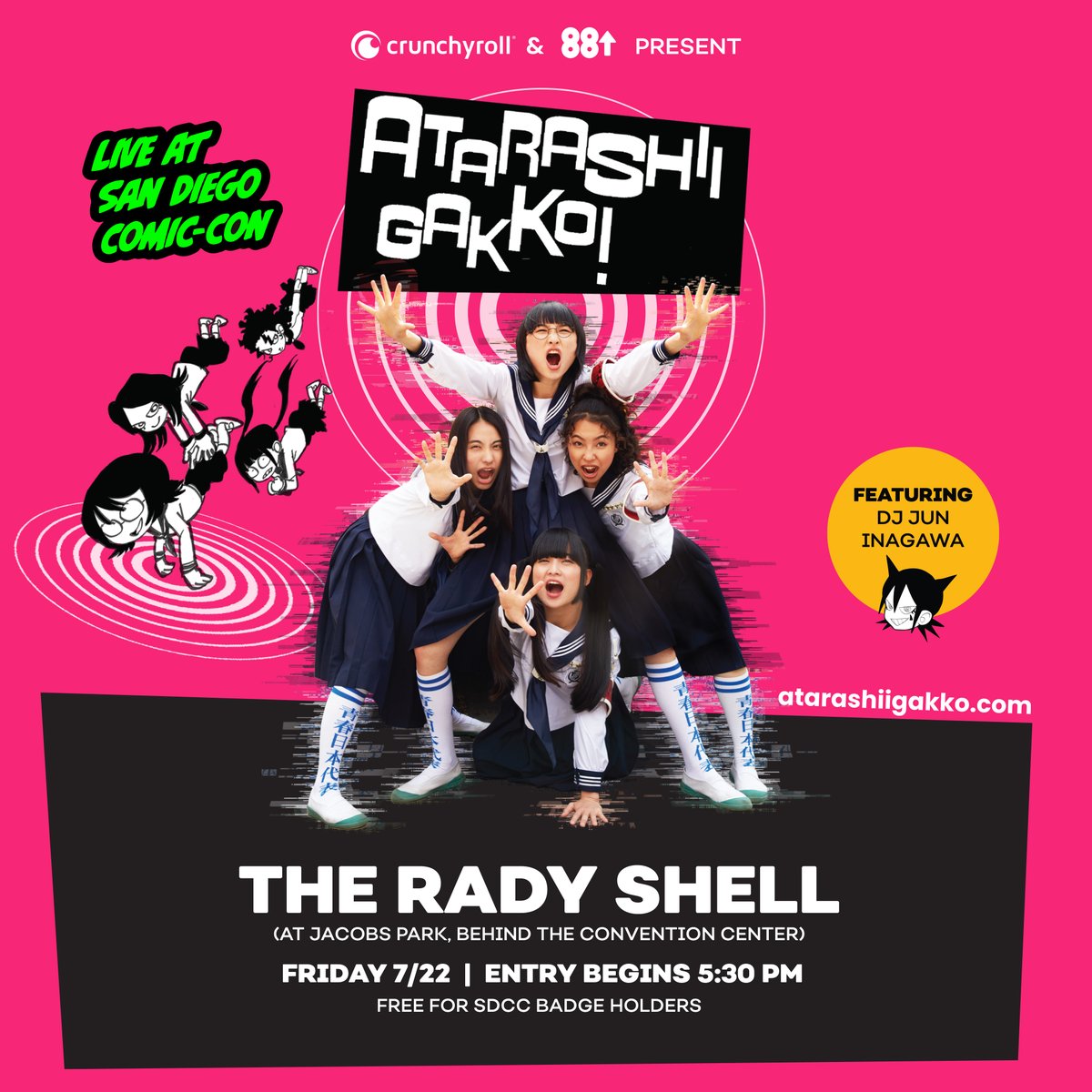 If you're heading to <a href="/Comic_Con/">Comic-Con International</a>, don't forget about our two-night Crunchyroll Concert Series!

It'll all kick off this Friday with <a href="/japanleaders/">ATARASHII GAKKO! - 新しい学校のリーダーズ</a>! 🔥

MORE: got.cr/ConcertSeriesS…