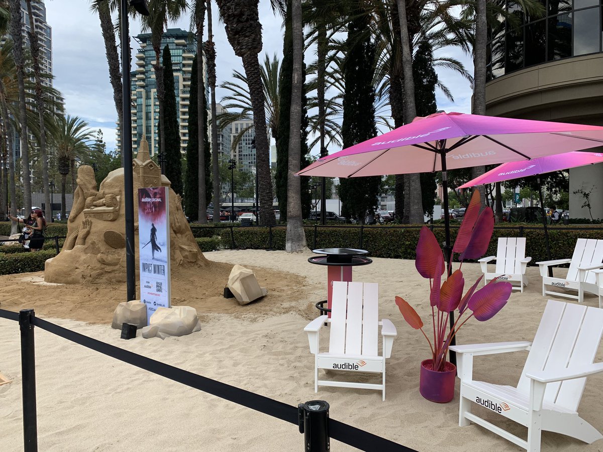 SDCCnerdsattack's tweet image. While the rest of audible sand sculptures are being finished, it looks like there will be charging stations!! It’s across the street from hall A #sdcc
