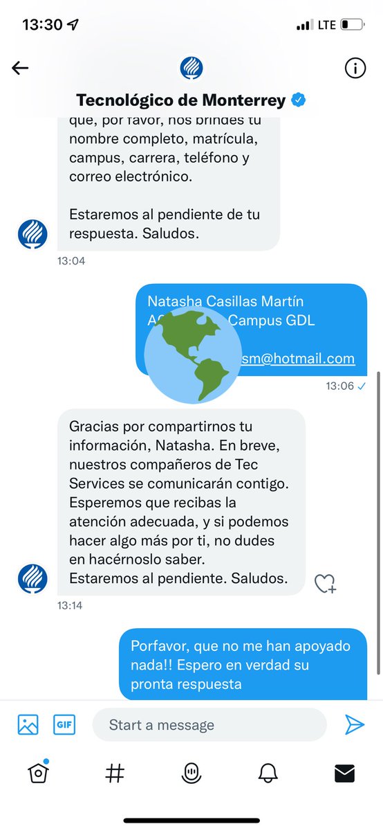 Sigo sin tener respuestas <a href="/TECcampusGDL/">TEC Campus Guadalajara</a> <a href="/TecdeMonterrey/">Tecnológico de Monterrey</a> <a href="/david_garza/">David Garza Salazar</a> <a href="/jpmurra/">Juan Pablo Murra Lascurain</a> … y sin saber a quien dirigirme para que me apoyen, nadie se ha contactado conmigo.. y claramente no estoy recibiendo la atención ya sería decir mucho la adecuada!