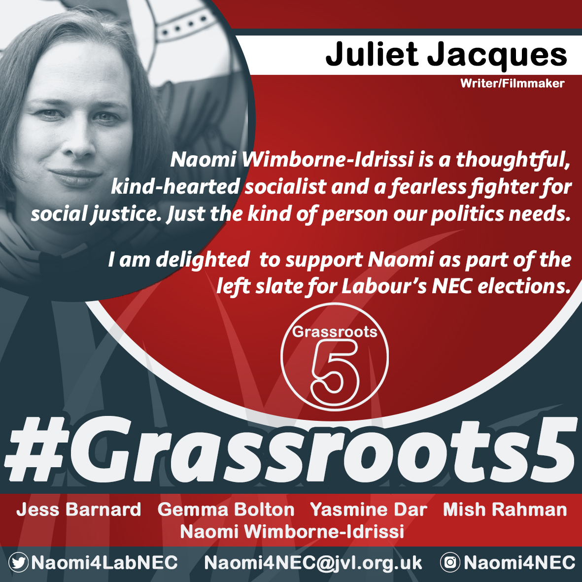 NaomiFromKent's tweet photo. 🤗Wow!  So proud of this generous endorsement from Juliet Jacques @zinovievletter - an intelligent, sensitive and passionate voice in our movement.
@G5for_nec
#Grassroots5 #LabourNEC https://t.co/6L0VHwKQsF