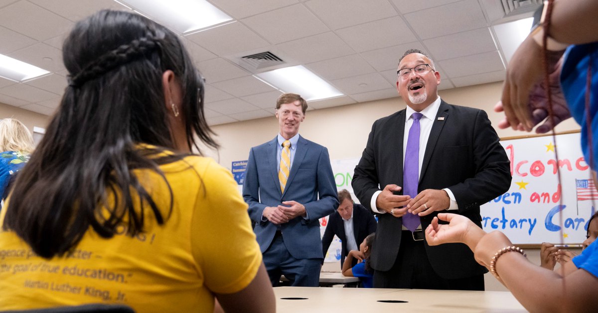 SecCardona's tweet photo. Summer learning &amp; enrichment programs play a critical role in student success. Today, I was in Connecticut with @FLOTUS to see how American Rescue Plan funds are being used by @HorizonsNatl to build out these important programs for kids of all ages. https://t.co/69bcWhSUDZ