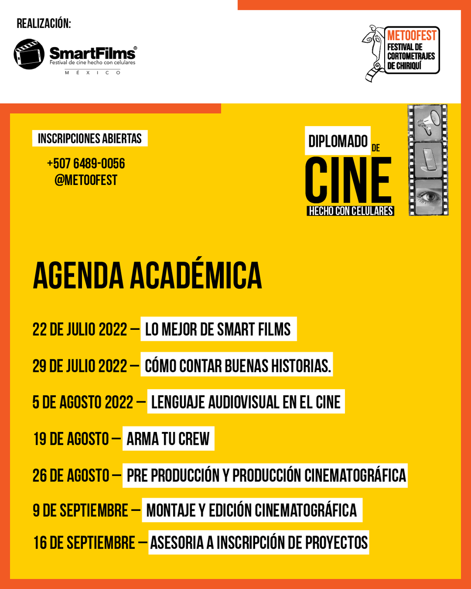 ¡Inscríbete al Diplomado de Cine Hecho con Celulares! Tenemos becas disponibles para ti, las clases virtuales inician este 22 de julio así que escribe al +507 64890056 para inscribirte🎬