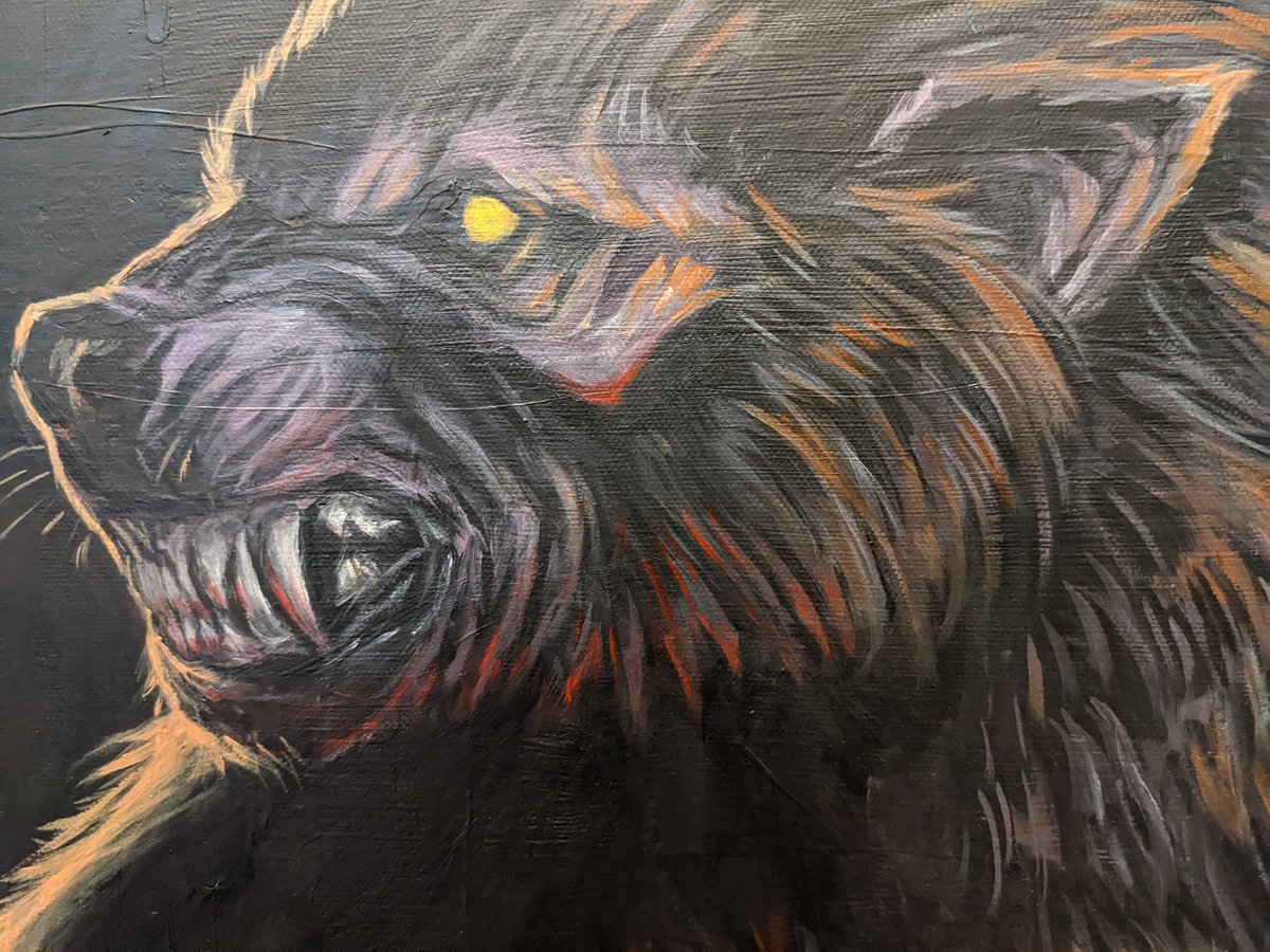 CitricCanine's tweet photo. Finished the werewolf painting! Just need to touch up a few spots and varnish! Will start an auction for it later. #WerewolfWednesday https://t.co/SSs8TkflJL